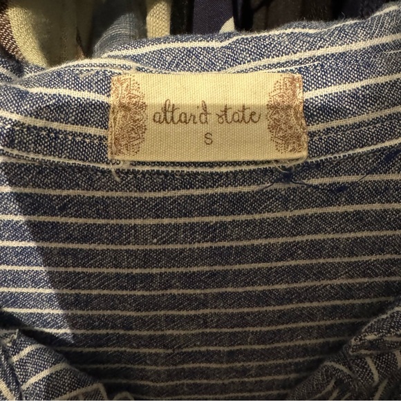 Altar’d state linen blend frayed edge shirt mini dress. Pockets & denim stripe - Picture 13 of 14